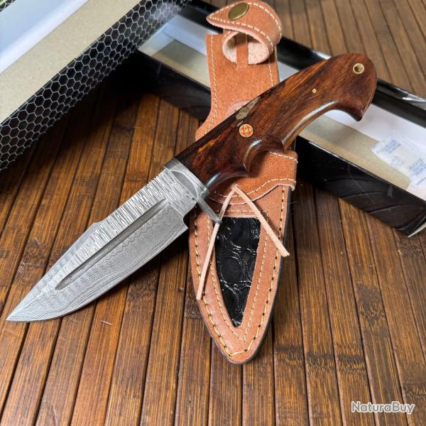 COUTEAU - POIGNARD DAMAS 290 COUCHES FORG� MAINS �TUIS CUIR NEUF EN BOITE