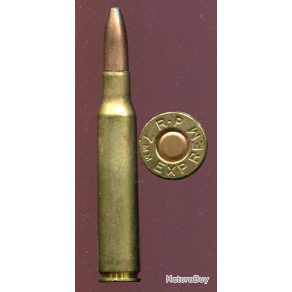 7 mm Express Remington - marquage : R.P 7mm EXP REM - �tui : 64.3 mm - balle cuivre pointe plomb