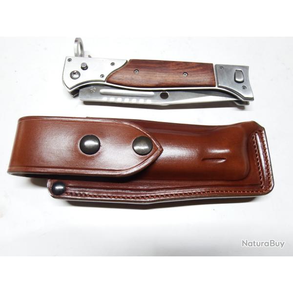 ETUI de COUTEAU CUIR � rabat pression , couteau AK47  (fabrication entreprise artisanale fran�aise )