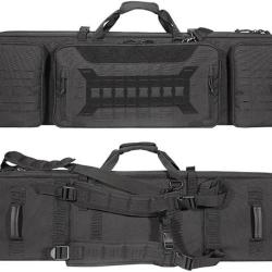 Sac &agrave; Dos Tactique Double Compartiment Carabines Fusils Rembourr&eacute; Oxford 600D &Eacute;tui Chasse Tir Noir