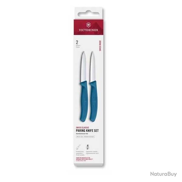 6.7692.2C1 Set 2 couteaux office Victorinox SwissClassic bleu 8cm  dents/lisse