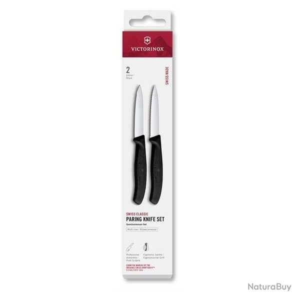 6.7693.2 Set 2 couteaux office Victorinox SwissClassic noir 8cm  dents/lisse