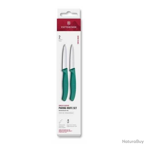 6.7694.2C1 Set 2 couteaux office Victorinox SwissClassic vert 8cm  dents/lisse