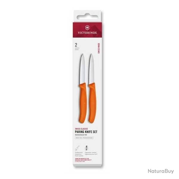 6.7699.2C1 Set 2 couteaux office Victorinox SwissClassic orange 8cm  dents/lisse