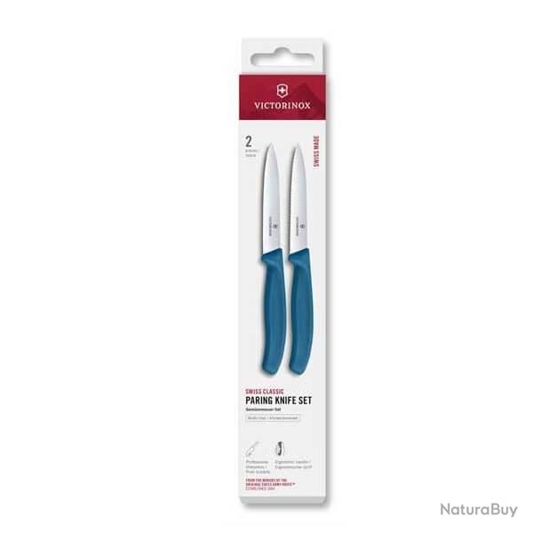 6.7792.2C1 Set 2 couteaux office Victorinox SwissClassic 10cm bleu  dents/lisse