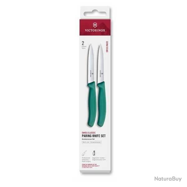 6.7794.2C1 Set 2 couteaux office Victorinox SwissClassic 10cm vert  dents/lisse