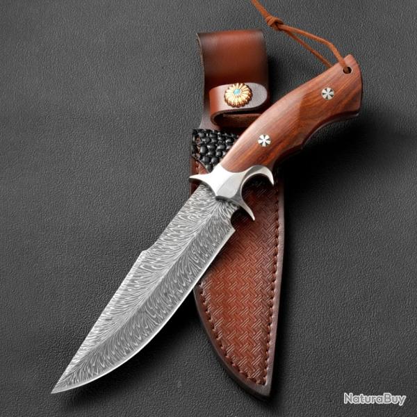 Couteau de Chasse Damas avec Etui en Cuir - SKX INDUSTRIES