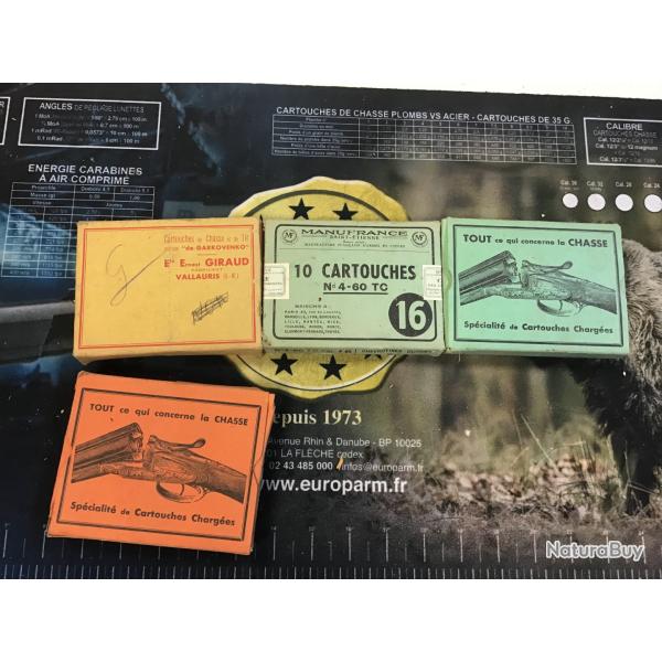 Lot 4 boites x 10 munitions  cal 16 et 12 poudre T 1 sans prix de reserve