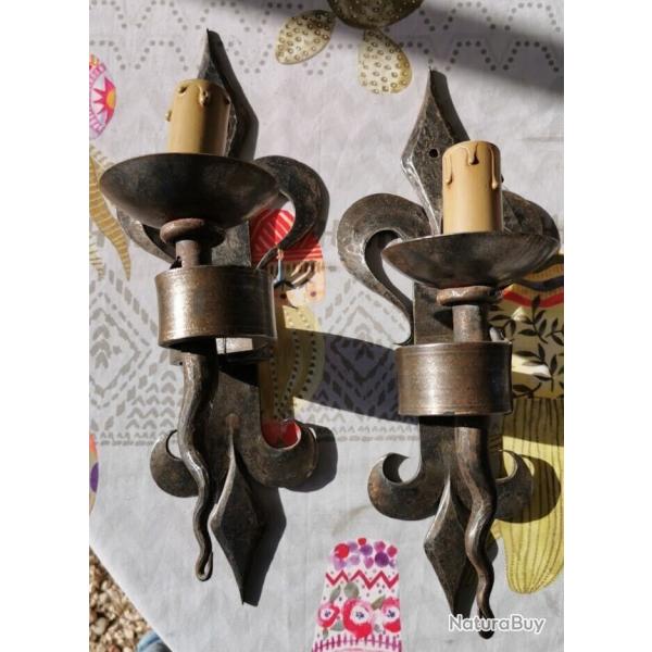 Paire d'Appliques Torchres en Fer Forg / hauteur : 40cm