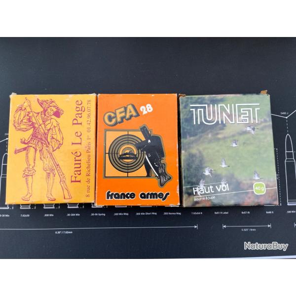3 Emballages - Botes vides munitions Tunet, CFA et Faur le Page