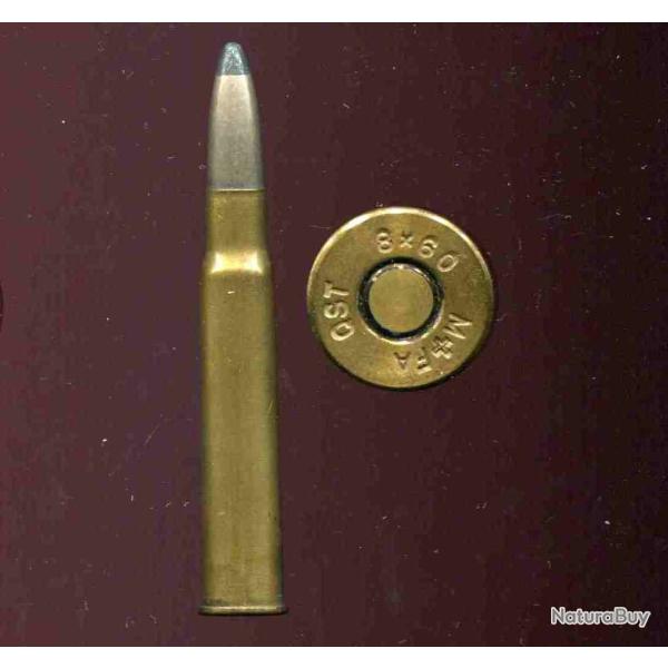 8 x 60 R - marquage Suisse  : MF+A 8x60 - balle nickel pointe plomb