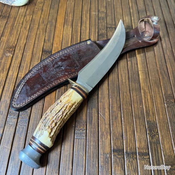 FORT COUTEAU - POIGNARD ARTISANAL ALLEMAND SKINNER KNIFE A SOLINGEN ANN�E 1945-1955