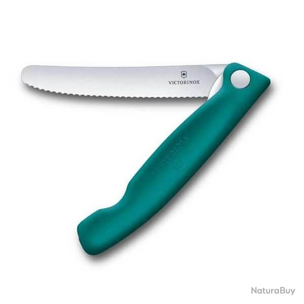 6.7834.FC1 Couteau d'office pliant vert crant� Victorinox 11cm en bo�te