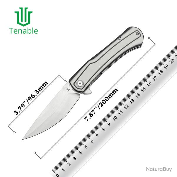 Couteau Tenable Kratos Black/White Lame Acier Nitro-V SW Manche G10 Liner Lock Clip T1024A5