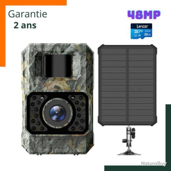 Cam�ra de chasse solaire 48MP Bluetooth et WiFi Panneau solaire, carte 32go Garantie 2 ans