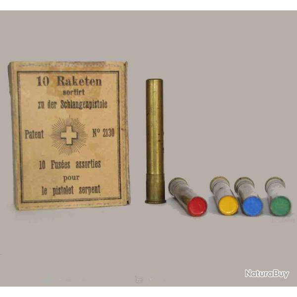 9 mm Schlangenpistole - RARE cartouche fus�e pour le Pistolet Signaleur Suisse "Serpent" - rouge