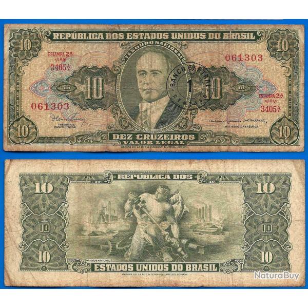 Bresil 10 Cruzeiros 1967 Surcharge 1 Centavo Sign 15 Billet Brasil Brazil Cruzeiro Reail Reais