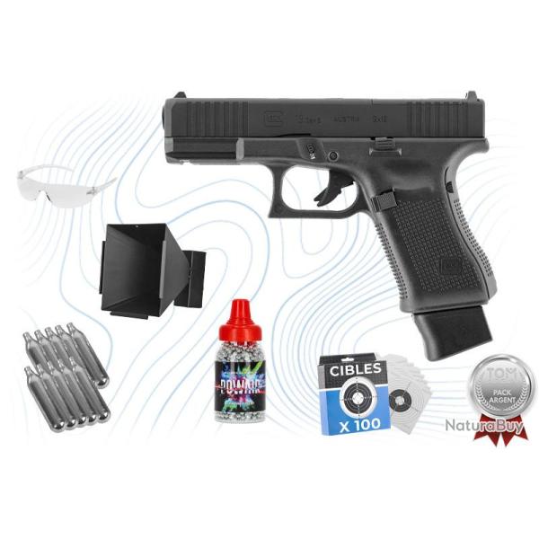 Pack Argent Pistolet Glock 19 Gen 5 MOS CO2 4.5mm BBs Umarex