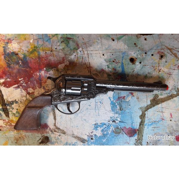 Revolver cow boy m�tal type COLT DOUBLE ACTION  PEACEMAKER  JOUET �  amorces  intact neuf + bo�te