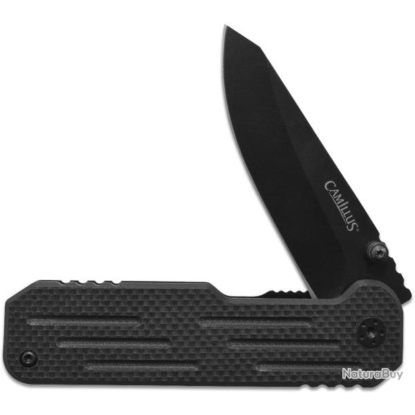 Couteau Camillus CHO Lame Drop Point Acier 420 Trait� Titane Manche GFN & Acier Frame Lock CM19395 -