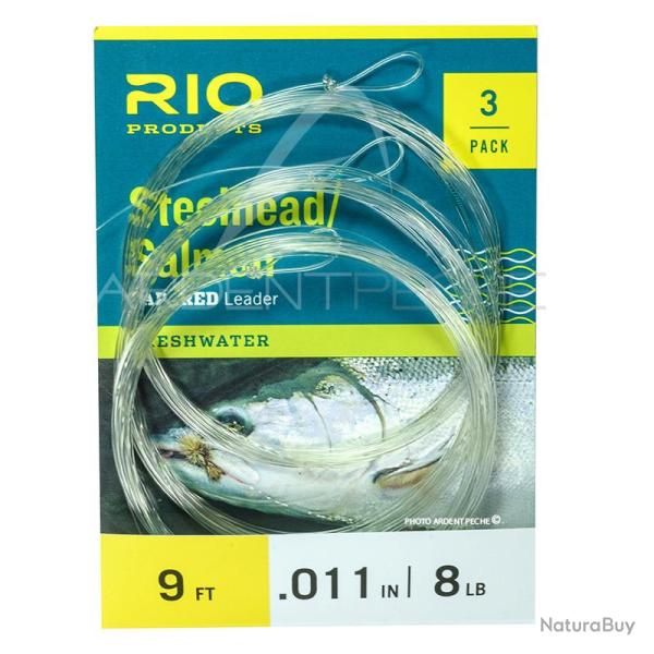 Bas de ligne RIO Steelhead/saumon Glacial/Green (pack de 3) 9�(2,70m) 16lbs
