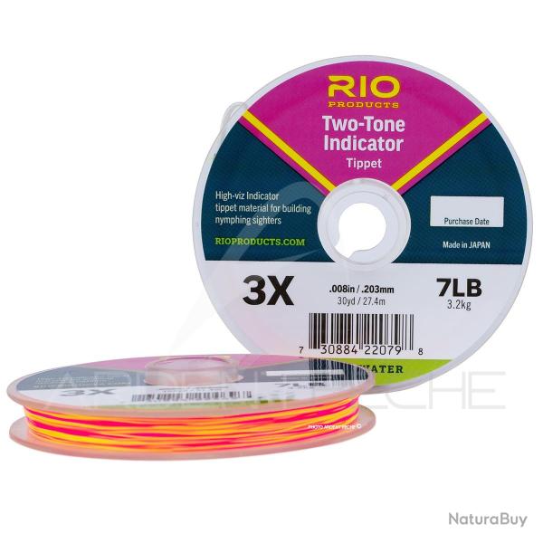 Fils nylon RIO 2 Tone Indicator rose/jaune 27m 3X - � 0.203