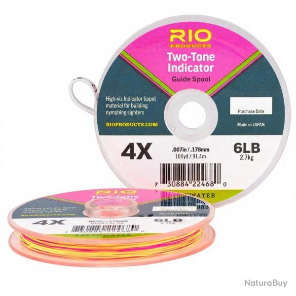 Fils nylon RIO 2 Tone Indicator rose/jaune 91 m 4X (0.178mm)