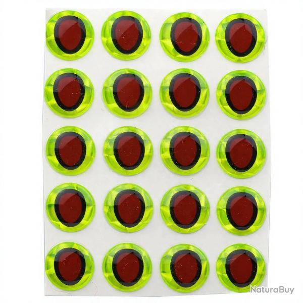 Yeux 3D adh�sifs pupille ovale chartreuse 10 mm