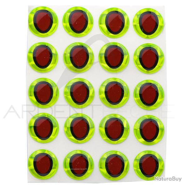 Yeux 3D adh�sifs pupille ovale chartreuse 6 mm