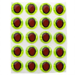 Yeux 3D adh&eacute;sifs pupille ovale chartreuse 8 mm