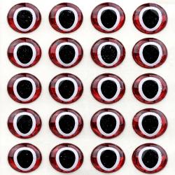 Yeux 3D adh&eacute;sifs pupille ovale rouge 5 mm