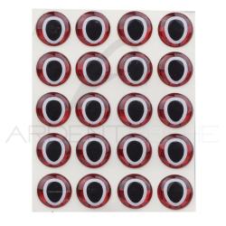 Yeux 3D adh&eacute;sifs pupille ovale rouge 6 mm