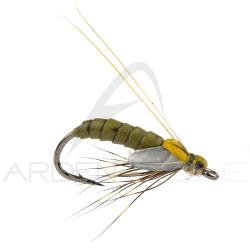 Mouche r&eacute;aliste J-SON Nymphe caddis Pupa marron olive H14