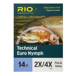 Bas de ligne RIO Technical Euro Nymph 14' (4,30m) D&eacute;part chartreuse pointe rose/jaune