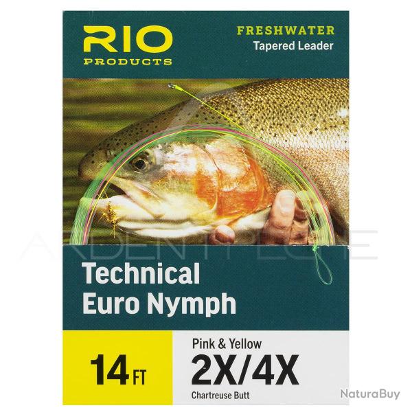 Bas de ligne RIO Technical Euro Nymph 14' (4,30m) D�part chartreuse pointe rose/jaune
