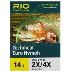 Bas de ligne RIO Technical Euro Nymph 14' (4,30m) D&eacute;part chartreuse pointe noir/blanc
