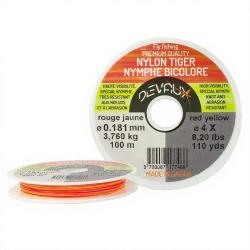 Fils nylon bicolore DEVAUX Tiger nymphe rouge/jaune 0.165mm