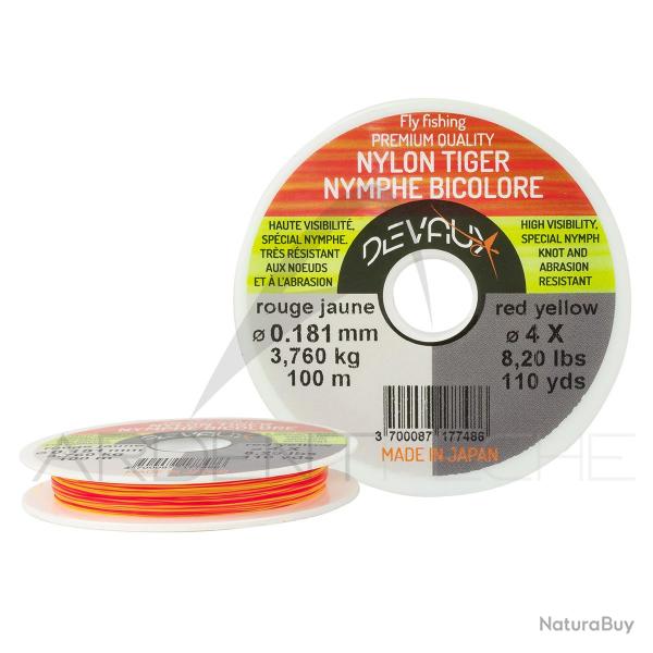 Fils nylon bicolore DEVAUX Tiger nymphe rouge/jaune 0.165mm