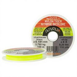 Fils nylon bicolore DEVAUX Tiger nymphe chartreuse/blanc 0,181 mm