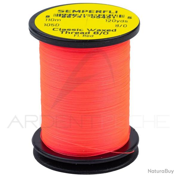 Fils de montage Semperfli Classic waxed thread 110 m 8/0 Fluo red