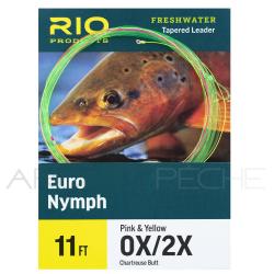 Bas de ligne RIO Euro Nymph 11' (3,40m) D&eacute;part chartreuse pointe rose/jaune