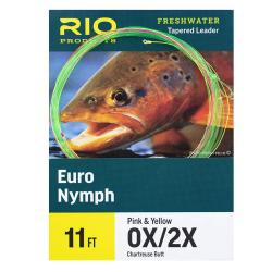 Bas de ligne RIO Euro Nymph 11' (3,40m) D&eacute;part chartreuse pointe rose/jaune
