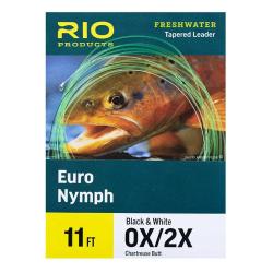 Bas de ligne RIO Euro Nymph 11' (3,40m) D&eacute;part chartreuse pointe noir/blanc