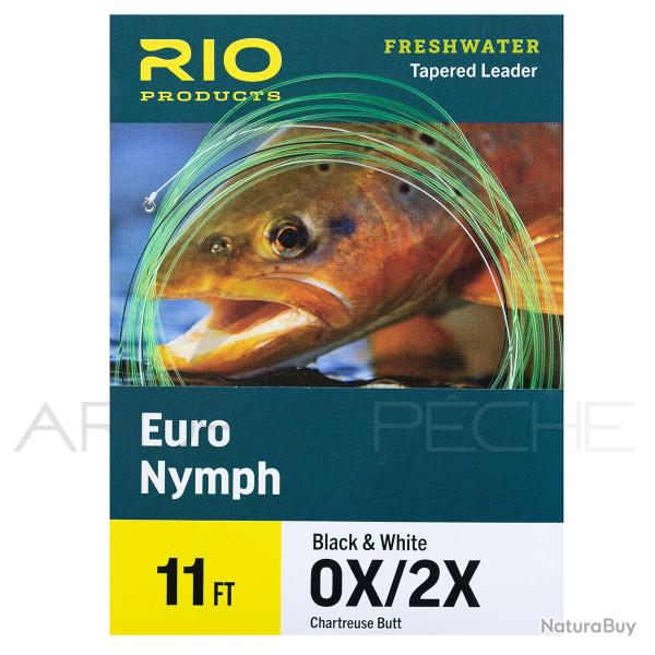 Bas de ligne RIO Euro Nymph 11' (3,40m) D�part chartreuse pointe noir/blanc