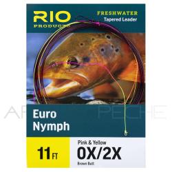 Bas de ligne RIO Euro Nymph 11' (3,40m) D&eacute;part marron pointe rose/jaune