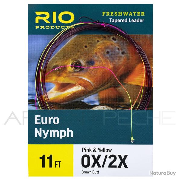 Bas de ligne RIO Euro Nymph 11' (3,40m) D�part marron pointe rose/jaune