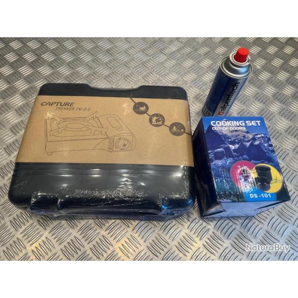 r�chaud a cartouche gaz portatif camping randonnee bivouac chasse p�che avec accessoires