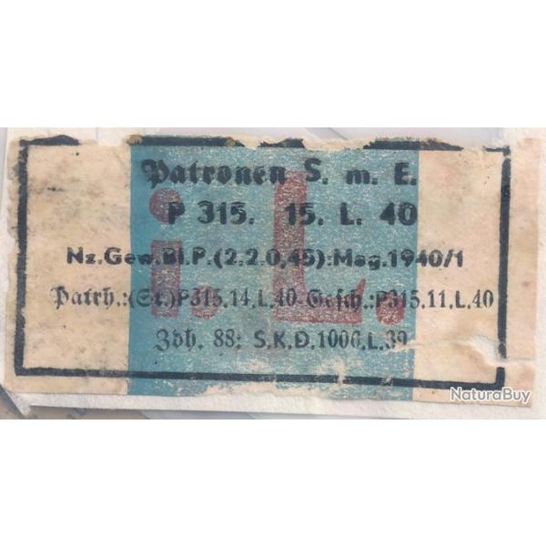 Etiquette originale seule 7,92x57 Allemagne ww2 12