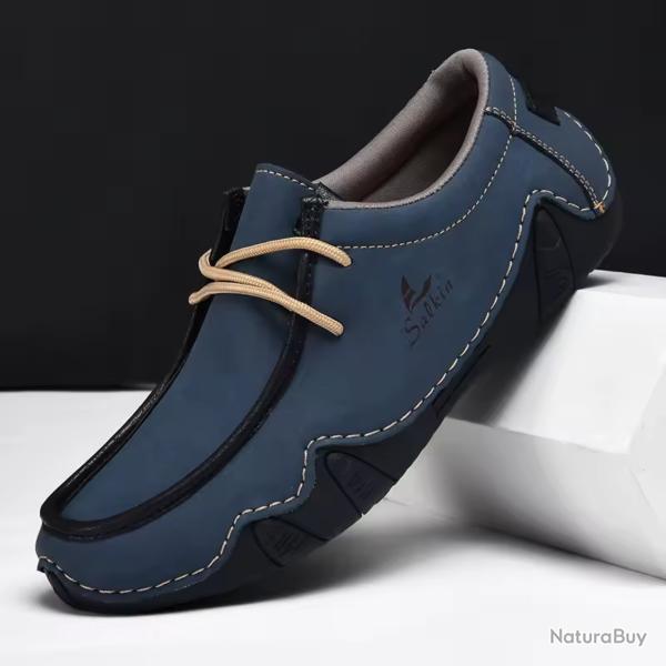 Chaussures homme cuir automne | Mocassins d�contract�s respirants | Baskets marche rando ville Bleue