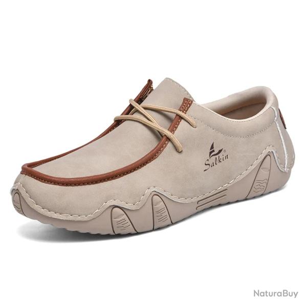 Chaussures homme cuir automne | Mocassins d�contract�s respirants | Baskets marche rando ville Beige